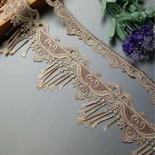 1 yards coffee Embroidery Strip Tassel Lace Flower Webbing Ribbon Trims Applique for Sofa Cover Curtain Trimmings Lace Fabric
