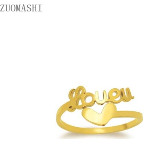2020 New Arrival Cursive Loveu Word Ring Name Heart Ring Romantic Gift Stainless Steel Dainty Promise Love Ring Girlfriend gift