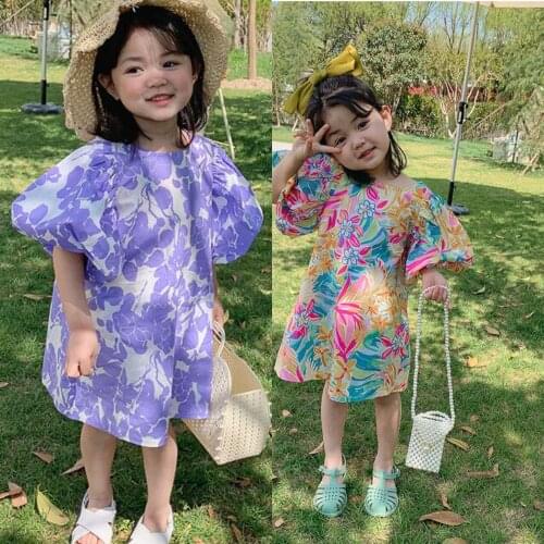 Summer Girls' Dress Flower Bud-Sleeved Loose Casual Dress Baby Kids ChildrenS Clothing For Girl