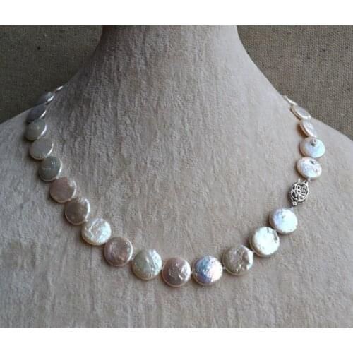 New Arrival Favorite Pearl Necklace 12mm White Coin Genuine Freshwater Pearls Wedding Birthday Party Fine Jewelry Lady Gift