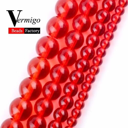 Wholesale Round Czech Glass Beads Red Spacer Loose Beads For Jewelry Making 4 6 8 10 12mm Handmade Bracelet 15" Strands Perles