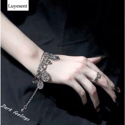 Punk Cool Unisex Metal Bracelets Chains Heart Cross Tree Gothic Fashion Charm Bracelet 2021 Women Man Outdoor Party Acessories