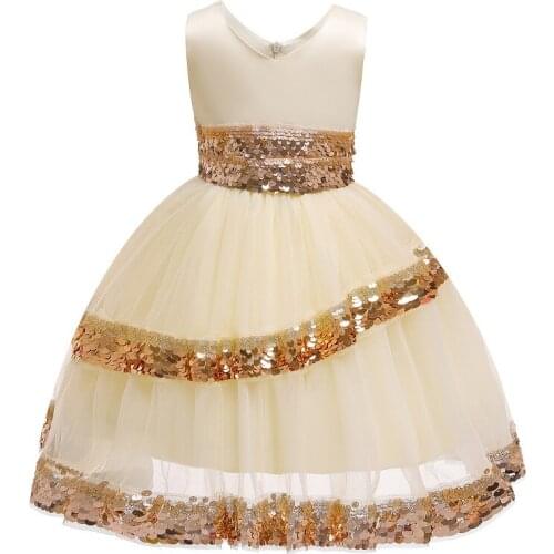 Latest childrens party princess dress V-neck girls birthday dress kids dance show sequins shiny clothes Christmas baby dress