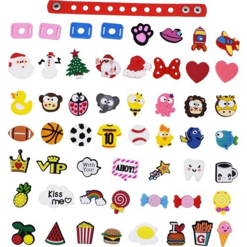 50PCS Wholesale PVC Shoes Charms+Wristband+Lace Adapter Cartoon Animal Lion Croc Jibz Decor Shoe Accessories Kids Party Gifts