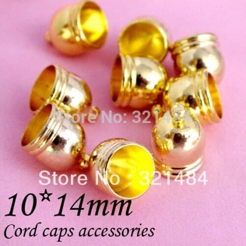 Gold plated 200piece 10x14mm Cord end caps, cord crimp ends for leather cord 9mm necklace/bracelet diy