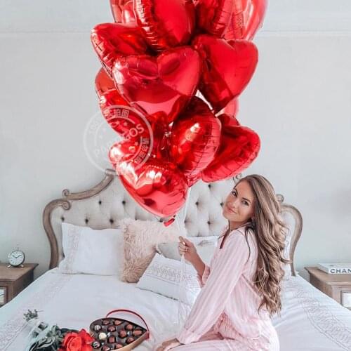 15pcs/lot 18inch Red Heart Love Balloons Valentines Day Pure Pink Color Foil Balloon Wedding Birthday Party Decoration Supplies