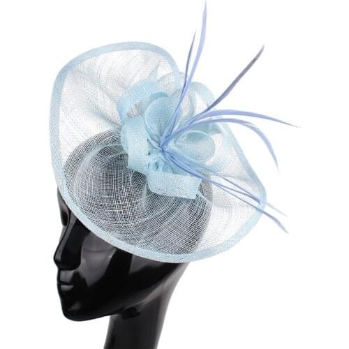 Light Blue Sinamay Fascinator Hats Ladies Elegant Feather Flowers Party Hats Bridal Wedding Hair Accessories cocktail Hats P18