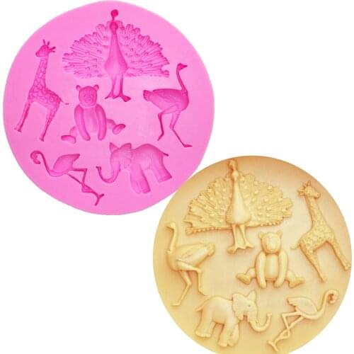 M0387 Peacock/Flamingos/Elephant/Bear/Giraffe silicone mould cake decorating tools moule silicone