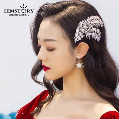 HIMSTAORY Leaf Shaped Rhinestones Wedding Hair Comb Crystal Hair Jewelry Handmade Bride Headdress Hair Accessories