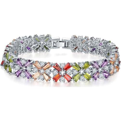 Mona Lisa Unique Luxury Jewelry 18K White&Rose Gold Fill T Princess Cut Multi Color White 5A Zircon Women Wedding Bracelet Gift