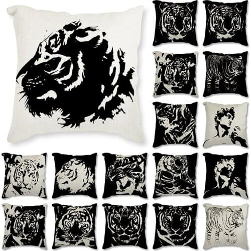 European Retro Vintage Geometric tiger Cushion Covers Print White Polyester Pillow Case Cushion Cover Linen Pillow Case Sofa car