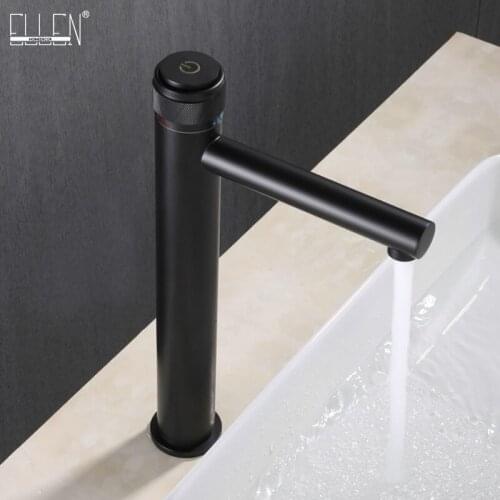 Tall Bathroom Sink Faucet Brushed Gold Hot Cold Water Mixer Crane Deck Mouted Tap Pushed Handle ELM332