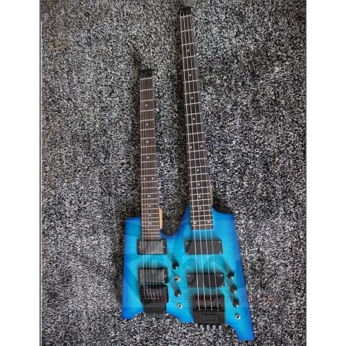 Weifang Rebon Double Neck headless electric guitar in Blue sunburst colour