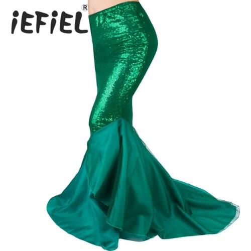 Women Ladies Sequined Mermaid Skirt Women Party Fancy Long Maxi Skirts For Christmas Halloween Cosplay Themed Party Clothes
