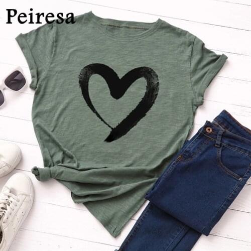 Plus Size Shirt S-5XL New Heart Print T Shirt Women 100% Cotton O Neck Short Sleeve Tees Summer Tshirt Woman Tshirts