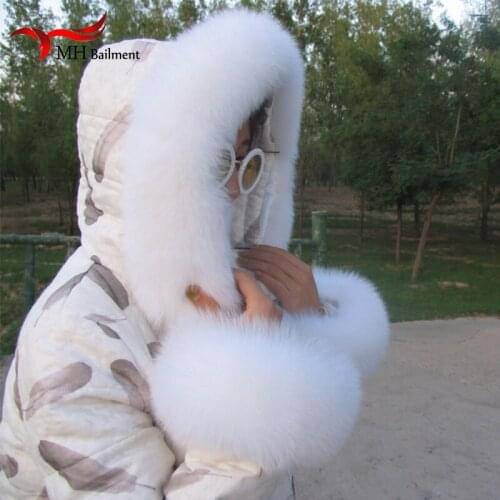 Womens Real Fox Fur Collar Cuffs Set 3 Pieces Fox Fur Material Scarf Solid Scarves Fluffy Coats Scarves Cuffs Button W