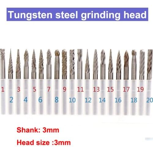1Pcs 3mm Shank Carbide Rotary Burrs Tungsten Steel Grinding Head 3mm 4mm 5mm