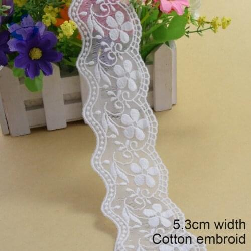 10yards 5.3cm wide white cotton embroided lace ribbon guipure trim DIY wedding Accessories dolls lace african lace applique#2936
