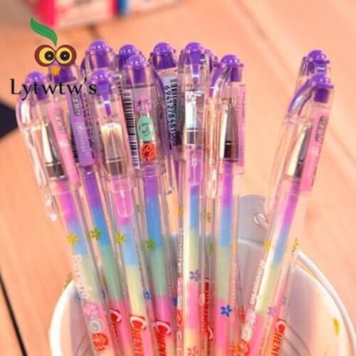 12 Pieces Lytwtws Korean Stationery Cartoon Cute Lovely Candy text marker Gel Pens Student School Supply Change 7 Colors Draw