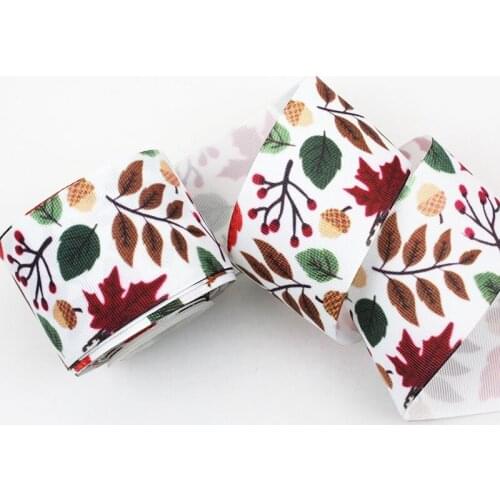 16MM 22MM 25MM 38MM 50MM Maple Leaf Grosgrain Ribbon Diy Hair Accessories Party Decoration Bow Handmade Gift Wrapping