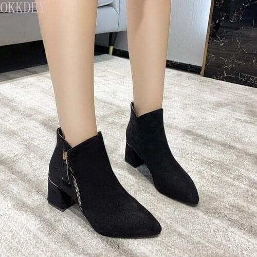 2021 autumn/winter new European and American Martin boots pointed suede side zipper thick and wear-resistant womens short boots