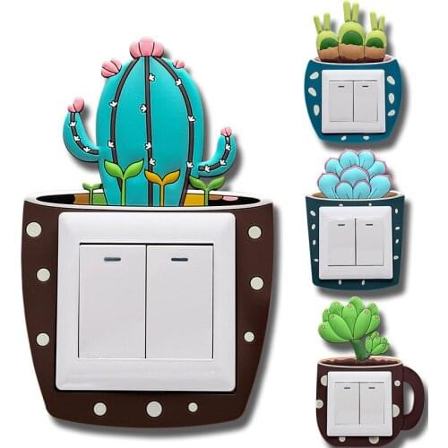 3D Luminous Cactus Switch Sticker Creative Switch Cover Socket Wall Sticker Switch Decorative Luminous Sticker