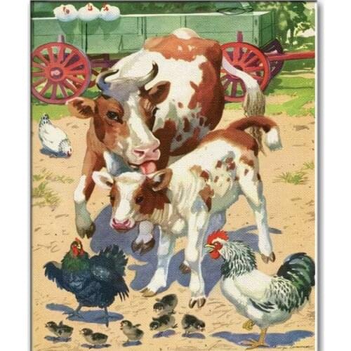 Diamond painting Farm animals diy diamond mosaic Chicken/Cow Full square round Cross Stitch,3D rhinestones painting,drill Mosaic