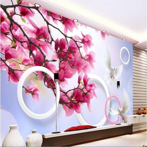 Beibehang Customize any size fresco wallpapers HD Flowers Flying Pigeons 3D Living Room Bedroom TV Walls papel de parede 3d