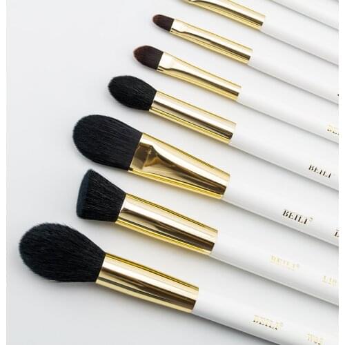BEILI White Professional Makeup Brushes Blending Eyeshadow Blusher Contour Foundation Goat hair maquillaje Brush Beauty Kit