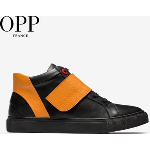 OPP High Top Men boots Genuine Leather Men Shoes Hook & Loop Boots Patchwork men Shoes Ankle Boots For Men