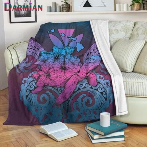 DARMIAN Polynesian Sea Turtle Design Fleece Blanket Warm Bedroom Throw Blanket Sofa Bedding Home Textiles Adult Kids Thin Quilts