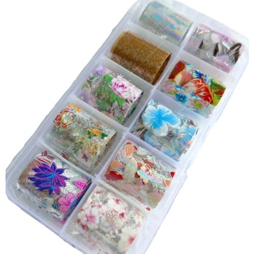 10 Colors Nail art foil Needs Glue 10pc Assorted Holographic Flower Starry Nail Foil 10 Sheets For Nail Art ,Resin Crafts