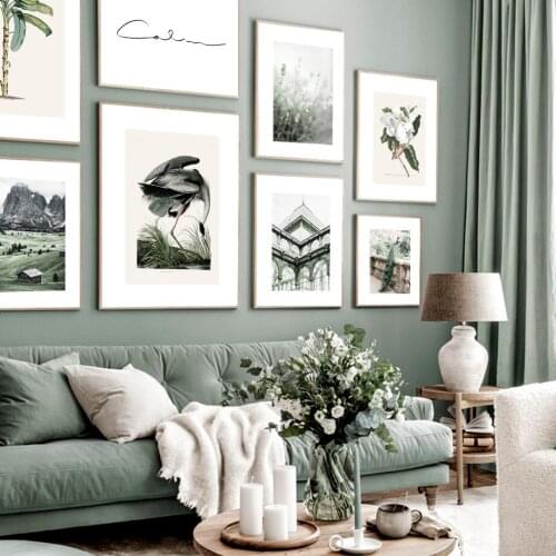 Art Canvas Painting Alps Mountain Forest Green Peacock Flower Nordic Posters And Prints Wall Picture For Living Room Home Decor