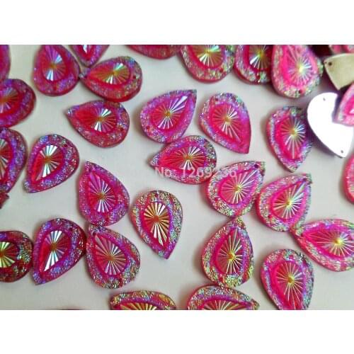 Water drop shape Pink AB colour 13*18mm Sew on Resin Crystals Rhinestones Accessories For Hand Sewing Stones 100pcs/lot