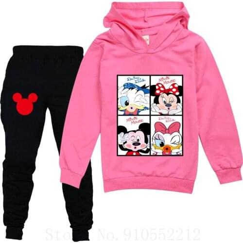 Disney Mickey Minnie Mouse Cartoon Clothing For Children Fashion Baby Clothes Set Autumn Long Sleeve Kids Clothes 2 - 15 Years