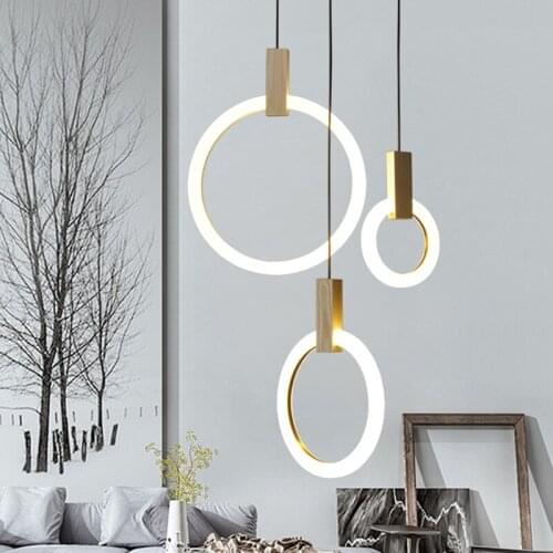 Creative Wood Ring Pendant Light LED Pendant Lamp Arts Cafe Bar Restaurant Bedroom Home Dining Room Nordic Pendant Lamps
