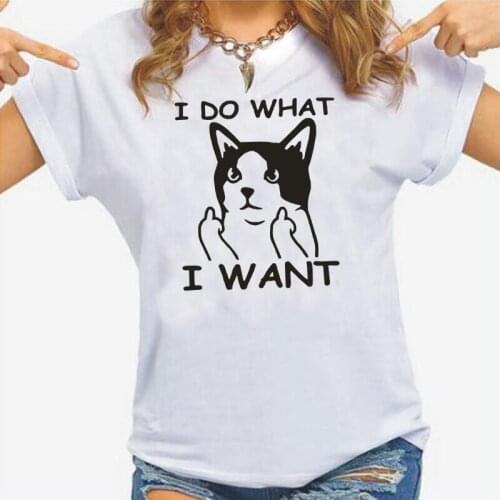Summer Harajuku Graphic Tee Shirt Femme I Do What I Want Funny Cat Lover Gift T Shirt Women Tops Casual Plus Size Camiseta Mujer