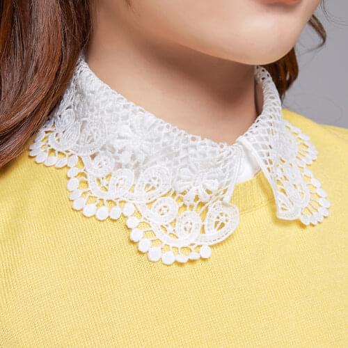 Linbaiway Chiffon Women Hollow Out Floral Lace Fake Collar Sweater Detachable Lapel Blouse Female False Collars Nep Kraagie