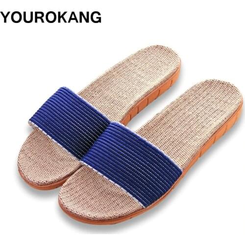 Men Summer Autumn Couple Shoes Flip Flops Home Slippers Slides Indoor Floor Lace Antiskid Solid Color Men Flax Slippers Newest