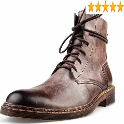 Ankle Men Brand British Lace-Up Cow Leather Cowboy Winter Vintage Black/Brown Dress Boots Office Zapatos De Hombre