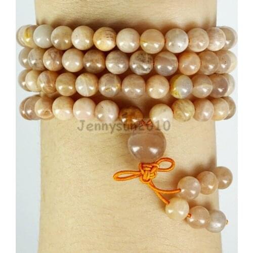 Natural Sunstone 6mm Gems Stone Buddhist 108 Beads Prayer Mala Multi-Purpose Stretchy Bracelet 5Strands/Pack