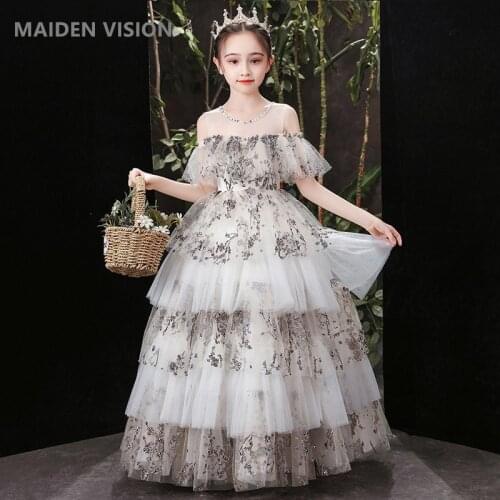 Vintage Flower Girls Dress for Wedding Evening Formal Children Princess Party Pageant Long Gown Kids Dresses for Girls Clothes