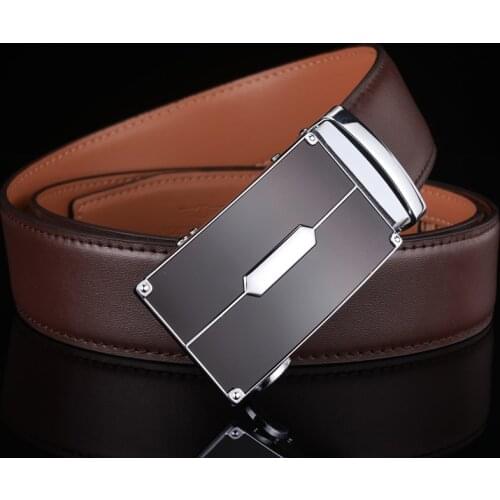 Plyesxale Men Belt Famous Brand Mens Genuine Leather Belt High Quality Metal Automatic Buckle Belts For Men Dress Strap Male G48
