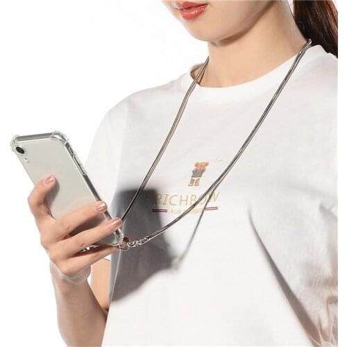 Crossbody Strap For Samsung Galaxy A01 A11 A21 A41 A51 A71 A10S A20E A10 A30 A50 Metal Chain Lanyard Phone Case Soft Clear Cover