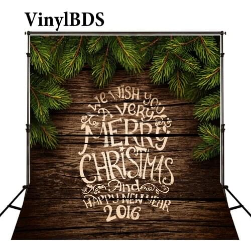 VinylBDS Christmas Photo Background Green Leaf Fondo Navidad Dark Wood Texture Floor Backgrounds For Photo Shoot