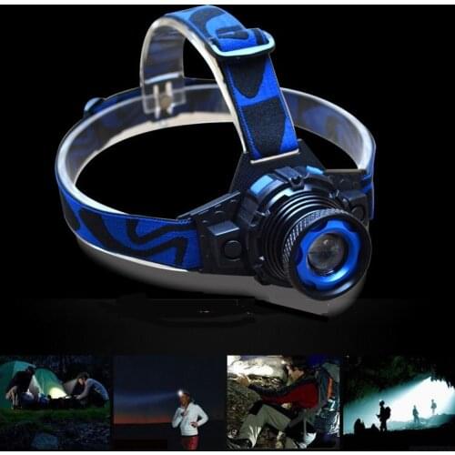 Waterproof Cree Q5 500lm 3 Modes LED Zoomable Headlamp Headlight Rechargeable Built-in Lithium Battery Torch + AC/ Car Charger