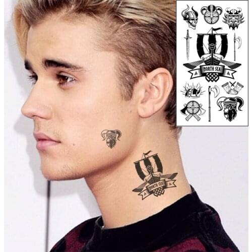 Waterproof Temporary Tattoo Sticker Horn Hat Warrior Pattern Knife Ax Sword Word NORTH SEA Flash Tatoo Fake Tatto for Men Women