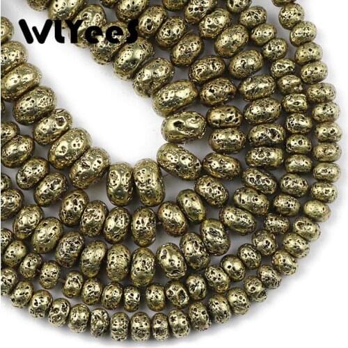 WLYeeS 6 8 10mm Flat Round Plated Antique Bronze Gold Lava Volcanic Loose Beads for DIY Necklace Jewelry Bracelet making Finding