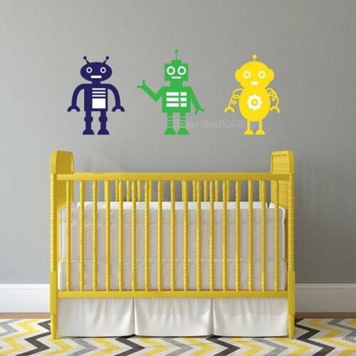 Funny Cartoon Robot Wall Stickers For Boy Kids Children Room Wallpaper Decor Vinyl Wall Art Decals Baby Bedroom Decor Gift LL996