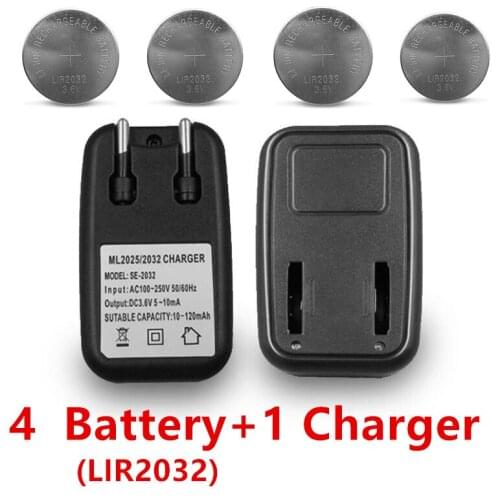 1PCS charger + 4PCS LIR2032 LIR2025 ML2032 ML2025 CR2032 coin battery charger EU plug button excellence